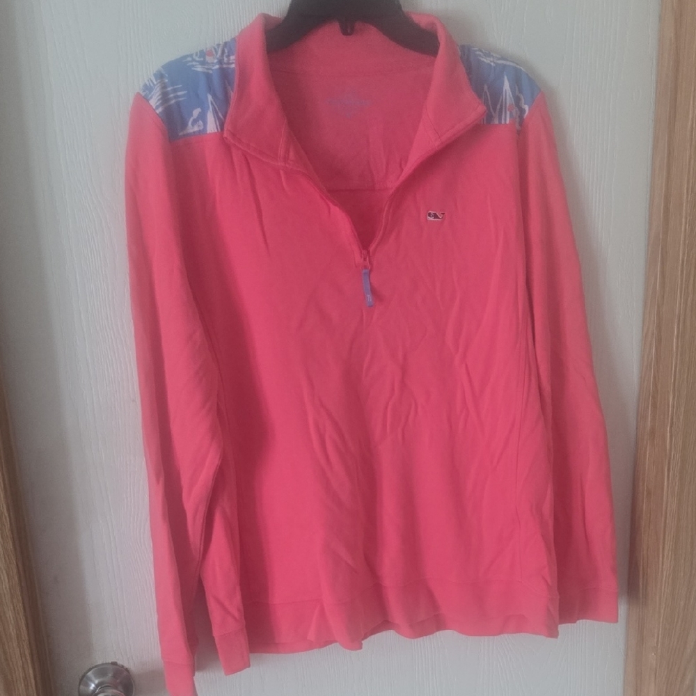 Vineyard Vines Coral Pullover with Blue Logo